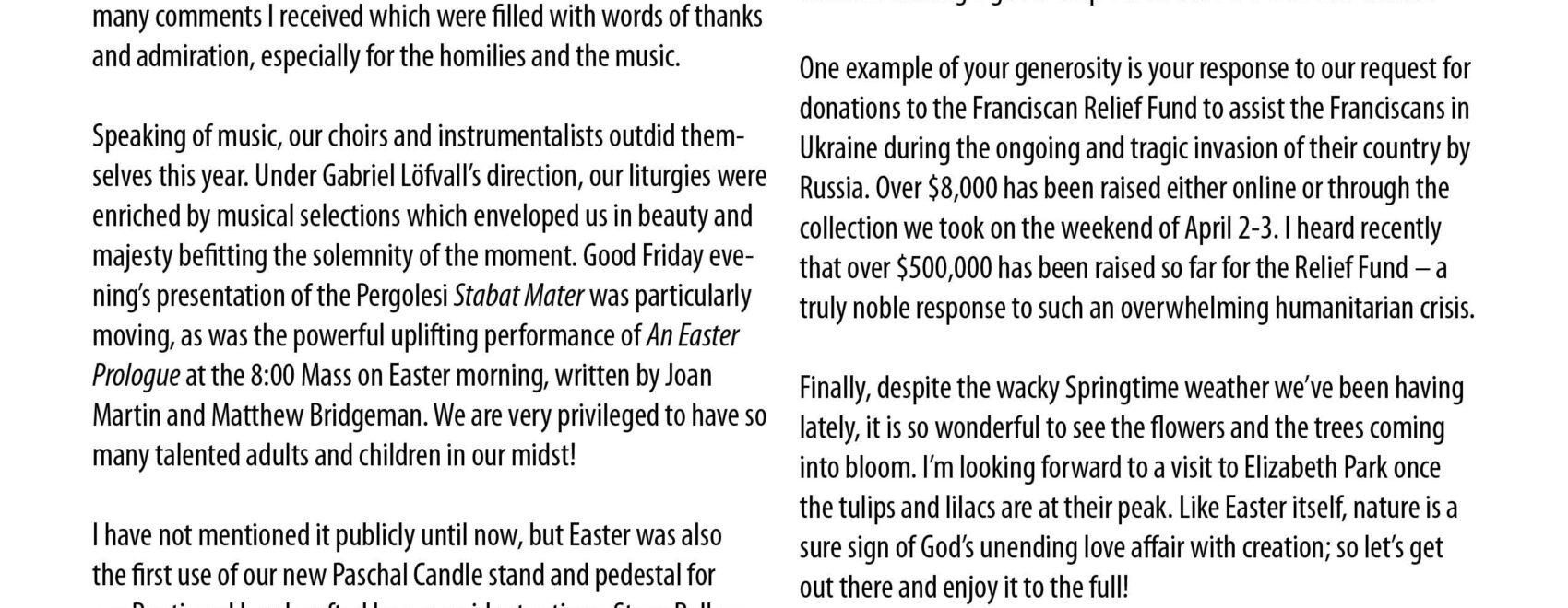 April 24 Pastor's letter