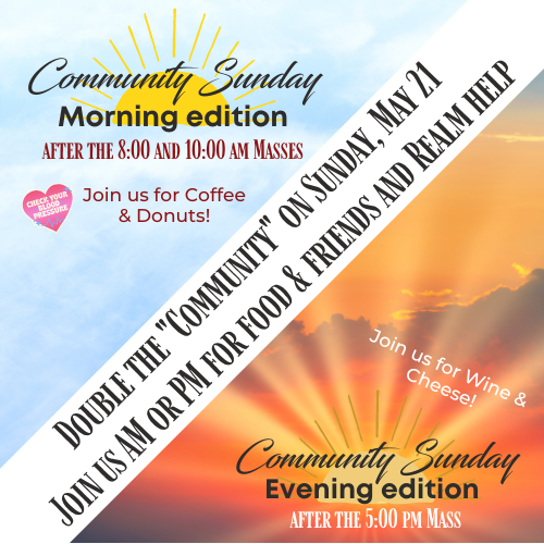 Join us for Community Sunday am or pm on May 21